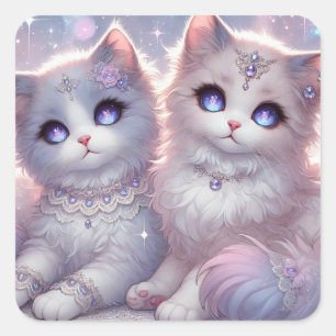 Twin Princess Cats Vierkante Sticker