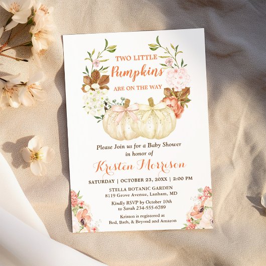 Twin Pumpkin Baby shower Cute Autumn Floral Kaart