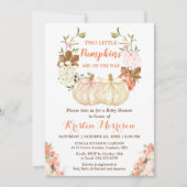 Twin Pumpkin Baby shower Cute Autumn Floral Kaart (Voorkant)