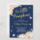 Twin Pumpkin Baby shower Invitation roze and Gold Kaart (Voorkant)