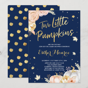Twin Pumpkin Baby shower Invitation roze and Gold Kaart