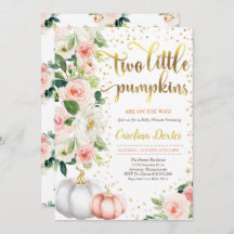 Twin Pumpkin Baby shower Invitation roze and Gold