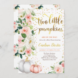 Twin Pumpkin Baby shower Invitation roze and Gold Kaart