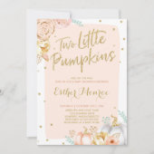 Twin Pumpkin Baby shower Invitation roze and Gold Kaart (Voorkant)