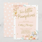 Twin Pumpkin Baby shower Invitation roze and Gold Kaart (Voorkant / Achterkant)