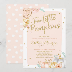 Twin Pumpkin Baby shower Invitation roze and Gold Kaart