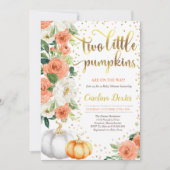 Twin Pumpkin Baby shower Invitation Sinaasappel & Kaart (Voorkant)