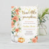 Twin Pumpkin Baby shower Invitation Sinaasappel & Kaart (Staand voorkant)