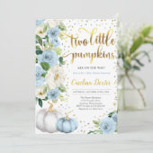 Twin Pumpkin Baby shower Invitation Twin Boys Herf Kaart (Staand voorkant)