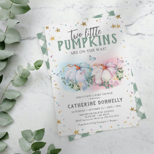 Twin Pumpkin Boy Girl Baby shower Invitation Kaart