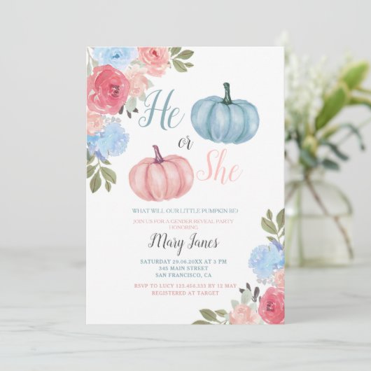 Twin Pumpkin Gender onthullen Greenery Invitation Kaart (Staand voorkant)