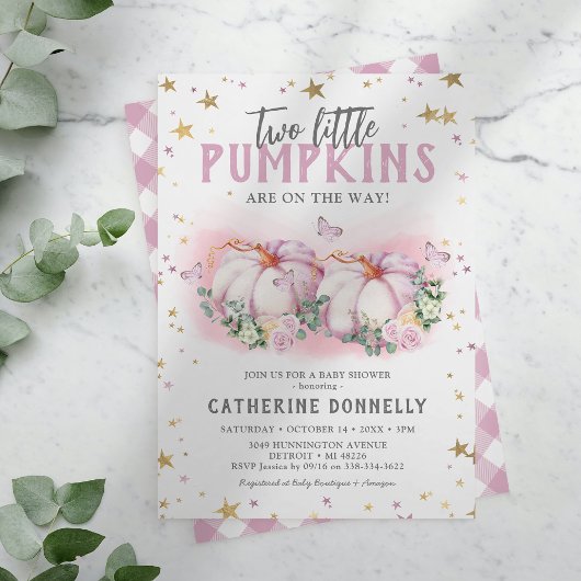 Twin Pumpkins Girl Baby shower Invitation Kaart
