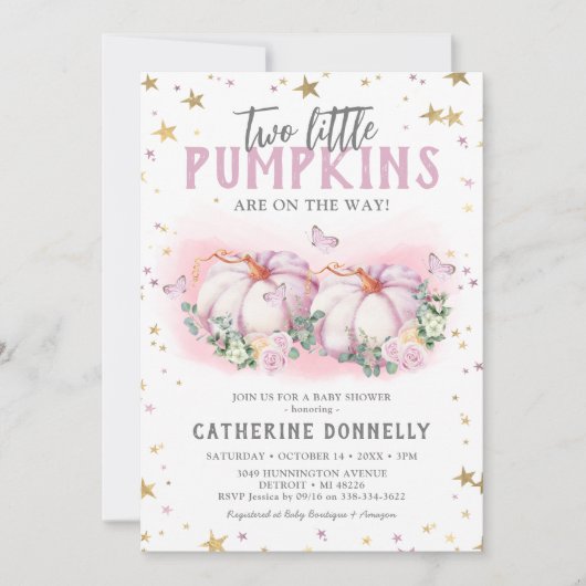 Twin Pumpkins Girl Baby shower Invitation Kaart (Voorkant)