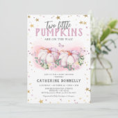 Twin Pumpkins Girl Baby shower Invitation Kaart (Staand voorkant)