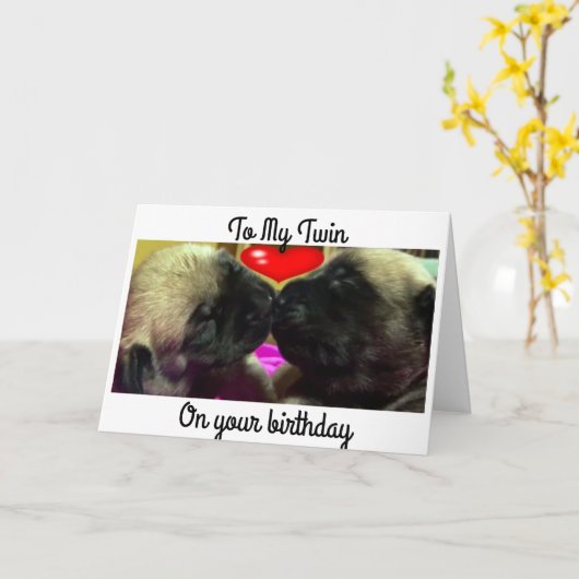 "TWIN PUPPIES" HELPEN WENSEN "MIJN TWEELING" BESTE KAART (Gele Bloem)