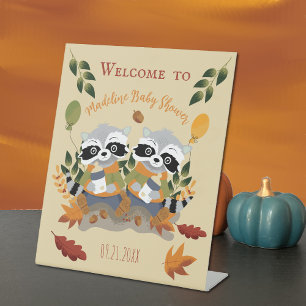Twin Raccoons Baby shower welkom voetstuk teken Reclamebord Met Voetstuk