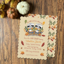 Twin Raccoons Woodland Baby shower Invitation
