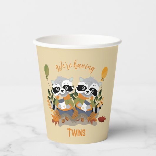 Twin Raccoons Woodland Baby shower papieren bekers (Voorkant)