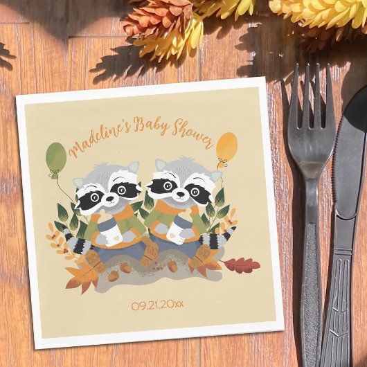 Twin Raccoons Woodland Baby shower Papieren servet