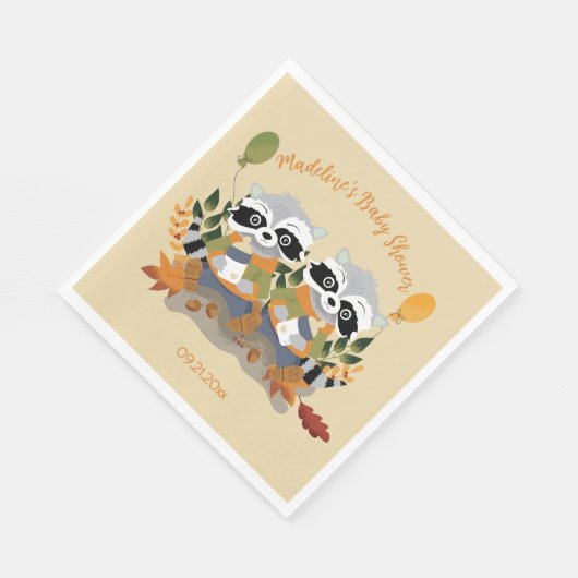 Twin Raccoons Woodland Baby shower Papieren servet (Hoek)