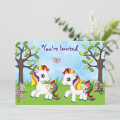 Twin Rainbow Ponies Paard Verjaardag Uitnodigingen (Staand voorkant)