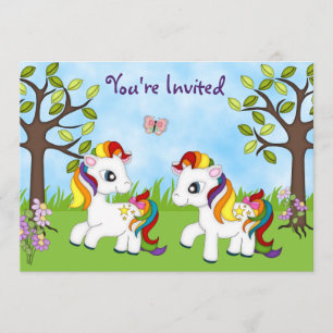 Twin Rainbow Ponies Paard Verjaardag Uitnodigingen