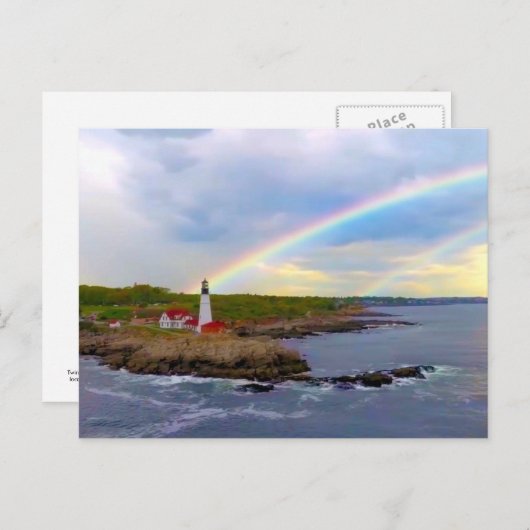 Twin Rainbows en vuurtoren Briefkaart (Voorkant / Achterkant)