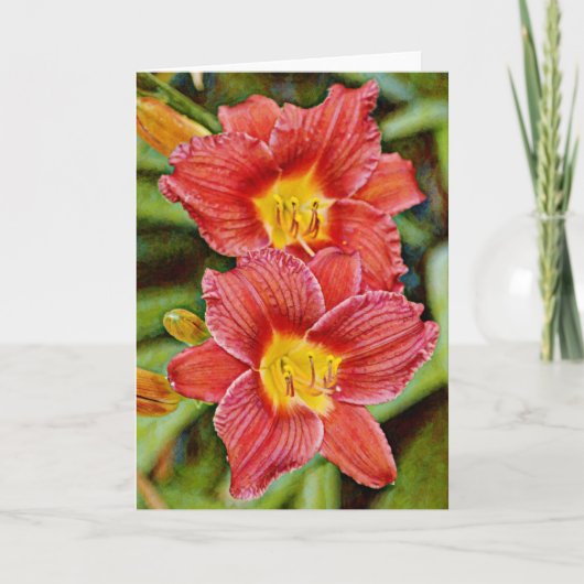 Twin Red Lily Flowers Art Note Card Kaart (Voorkant)
