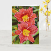 Twin Red Lily Flowers Art Note Card Kaart (Gele Bloem)