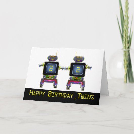 Twin Robots Verjaardag 2 jaar oude verjaardagskaar Kaart (Voorkant)