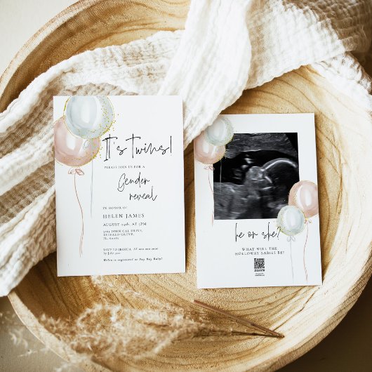 TWIN Roze & Blauwe Ballon Geslacht onthullen baby  Kaart