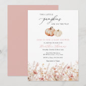 Twin roze pompoen meisje Baby shower uitnodiging (Voorkant / Achterkant)