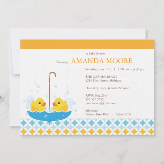 Twin Rubber Ducky Baby shower Invitation Kaart (Voorkant)