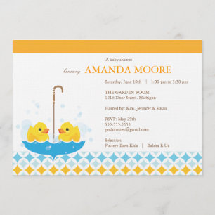 Twin Rubber Ducky Baby shower Invitation Kaart