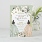 Twin Sage Groen en Ivoor Quinceañera Prinsessen Kaart (Staand voorkant)