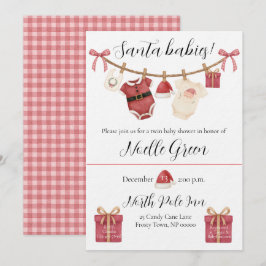 Twin Santa Babies Baby Shower Invitation Kaart