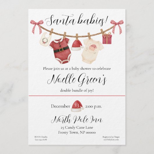 Twin Santa Babies Baby Shower Kaart (Voorkant)