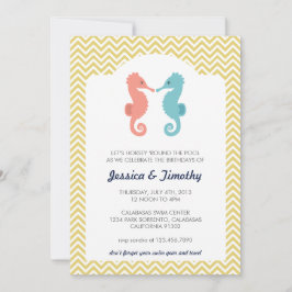 Twin Seapaarden Double Birthday Party Invitation Kaart