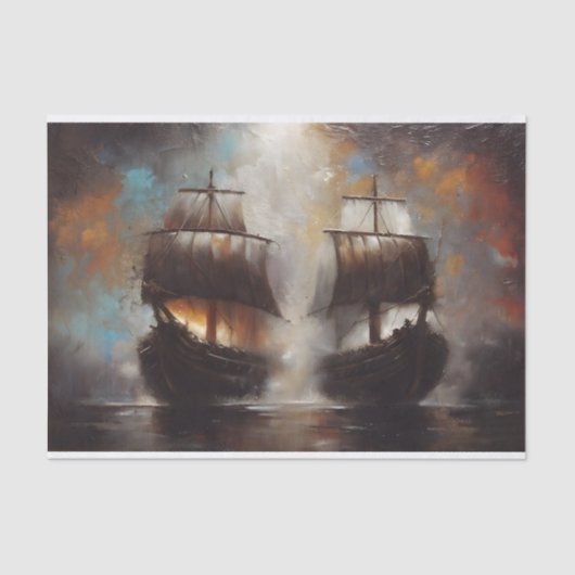 Twin Ships Battle Decoupage Tissuepapier (Voorkant)
