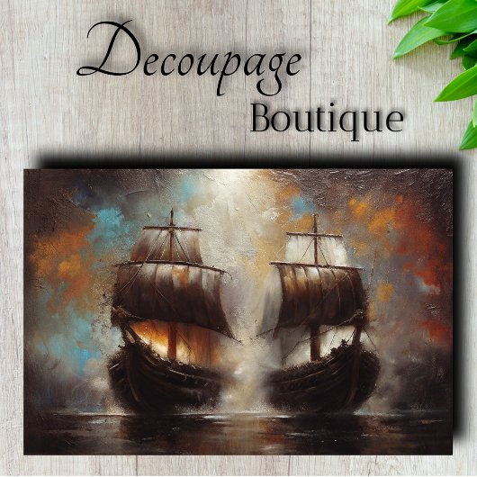 Twin Ships Battle Decoupage Tissuepapier