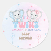 Twin Shower Elephants Boy Girl Ronde Sticker (Voorkant)