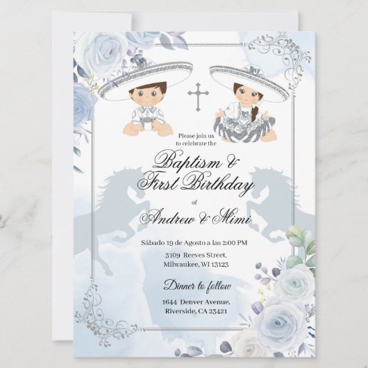 Twin Silver Baptism en Birthday Mexican Kaart (Voorkant)