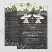 Twin Silver Glitter Fiesta Boy Baptisme Kaart (Voorkant / Achterkant)