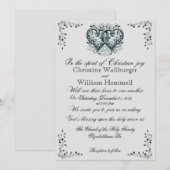 Twin Silver Hearts Christelijke bruiloft uitnodigi Kaart (Voorkant / Achterkant)