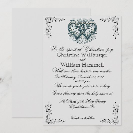 Twin Silver Hearts Christelijke bruiloft uitnodigi Kaart (Voorkant / Achterkant)