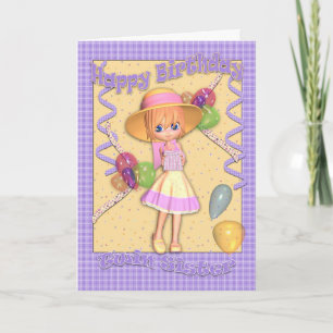 Twin Sister Birthday Card - kleine meid met een cr Kaart