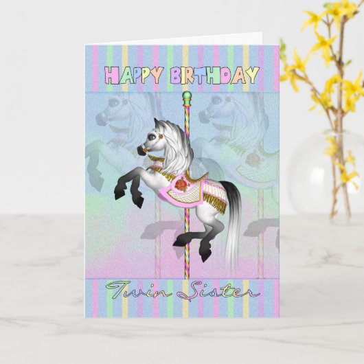 Twin Sister Carrousel Verjaardagskaart - Pastel Ca Kaart (Gele Bloem)