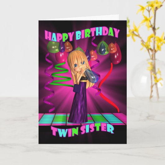 Twin Sister Happy Birthday met Schattigee kleine C Kaart (Gele Bloem)