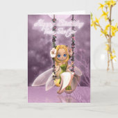 Twin Sister Happy Birthday schattige fee op bloeme Kaart (Gele Bloem)