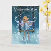 Twin Sister Happy Birthday schattige fee op schomm Kaart (Gele Bloem)